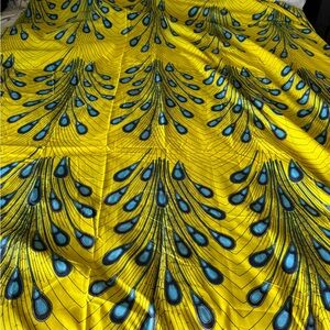 Vibrant Yellow and Blue Peacock Print Fabric flat sheet only
